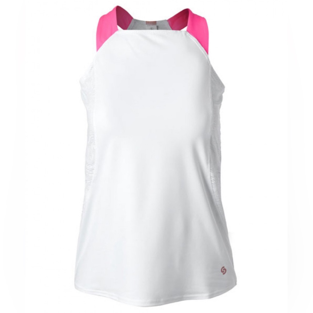 Cross Court Neon Lace Racerback-White pink tennis shirt XS NWT L20-24